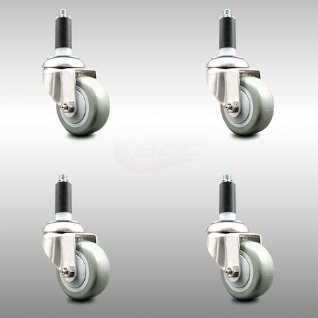 Service Caster 3 Inch 316SS Gray Polyurethane Swivel 1 Inch Expanding Stem Caster Set SCC SCC-SS316EX20S314-PPUB-1-4